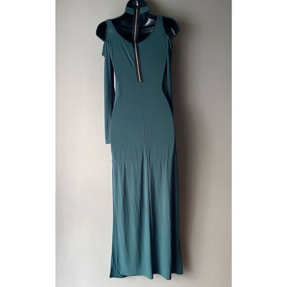 Forever 21 sz S green cold shoulder chocker maxi gown dress - Picture 5 of 11
